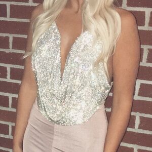 Meshki Alia Crystal Mesh Diamanté Sparkling Top